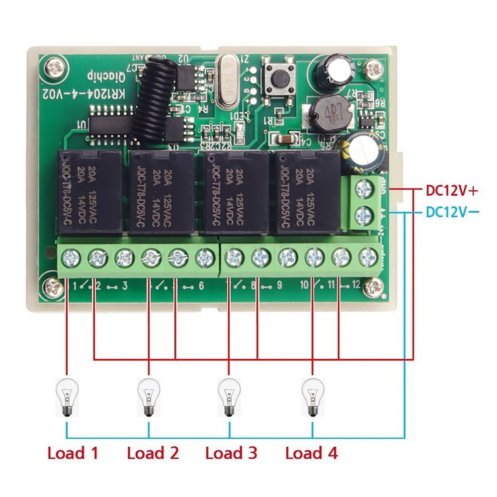 Brand New DC 4-Channel Wireless RF Remote Control Relay Switch With 2 Receiver