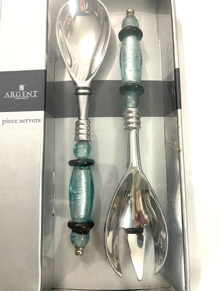 Argent Orefvres 2 Piece Servers Fork Spoon Green Silver