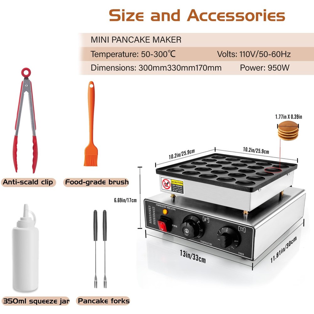 Mini Pancake Maker Machine, 25PCS Mini Dutch Pancake Baker Maker Commercial, ...