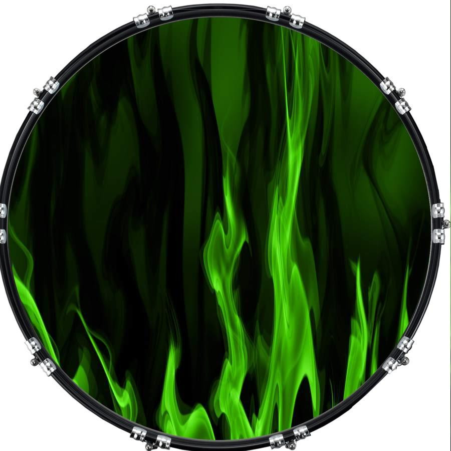 20" Custom Bass Kick Drum Front Head Graphical Fire Licks  Green