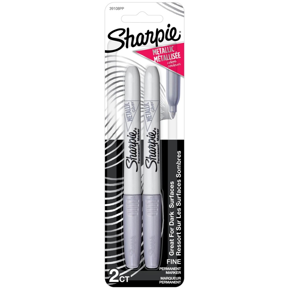 Metallic Permanent Markers Fine Point Silver 2 Count For Black Paper or Dark