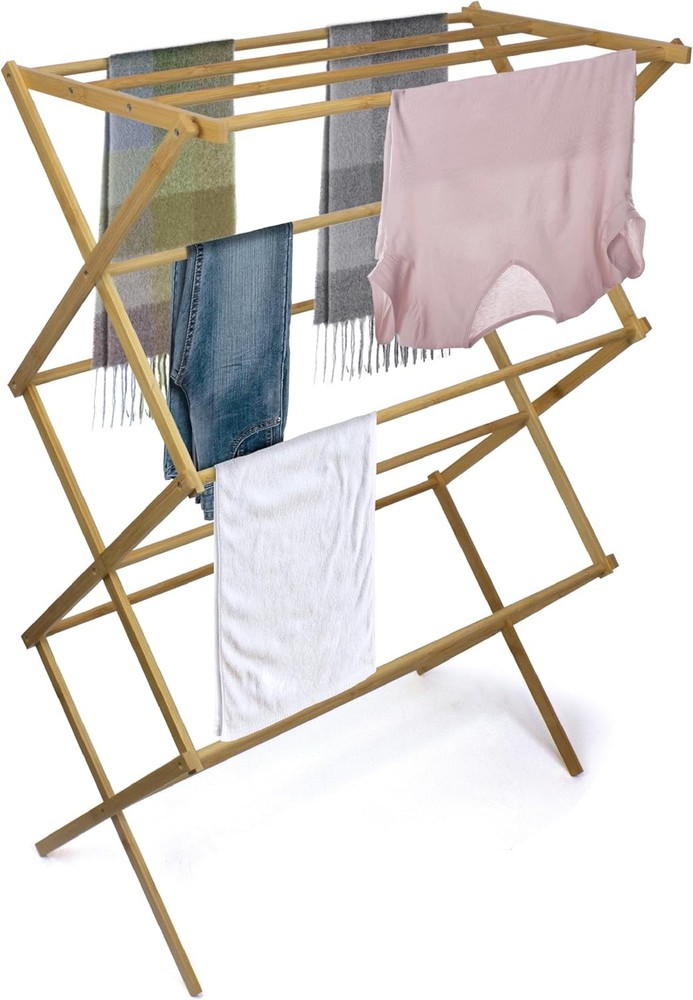 Eco-friendly Bamboo Drying Rack, Foldable Laundry Rack, 10 Hanging Bars