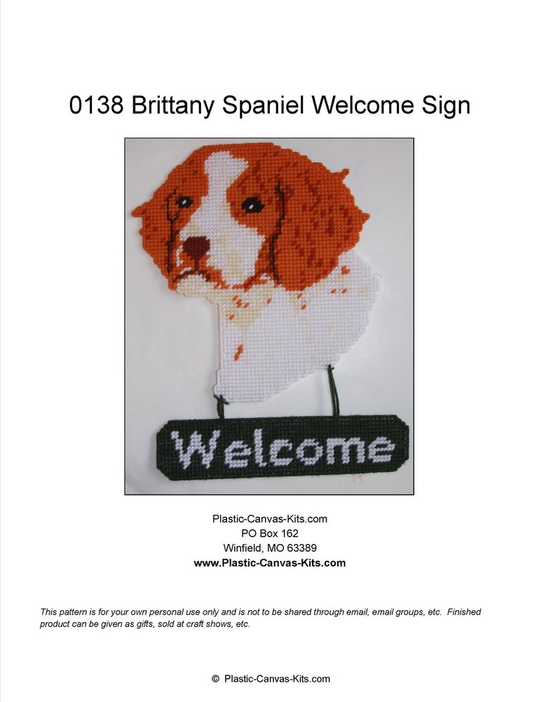 Brittany Spaniel Dog Welcome Sign- Plastic Canvas Pattern or Kit
