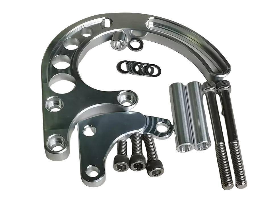 SBC Chevy Alum V BELT Pulley w/Bracket Kit & Long Water Pump Alternator PS Pump