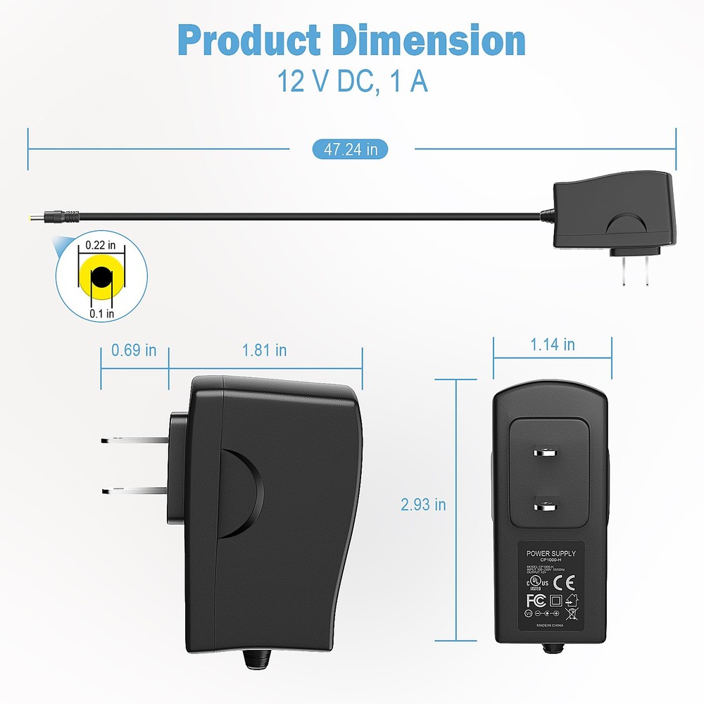 ENS Power Adapter, 12 Volt 1 Amp Output, 110V AC Input, UL List