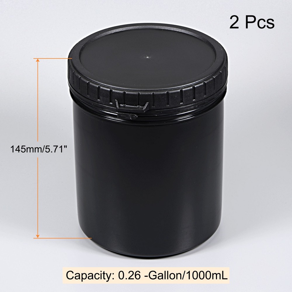 2Pack Empty Plastic Paint Pail 0.26 Gallon/1000mL Seal Storage Container Black