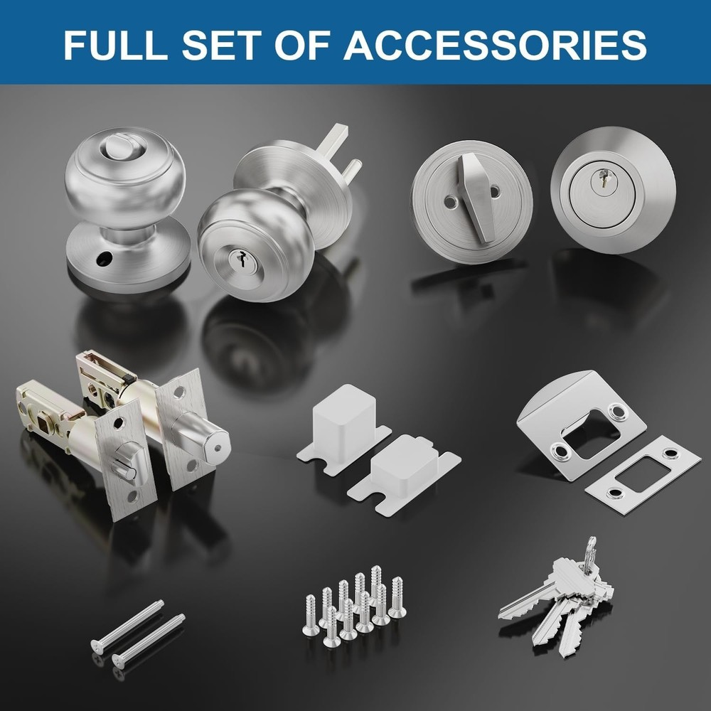 1 Set All Keyed Same Entry Door Knobs and Single Cylinder Deadbolt Combo Set Fo