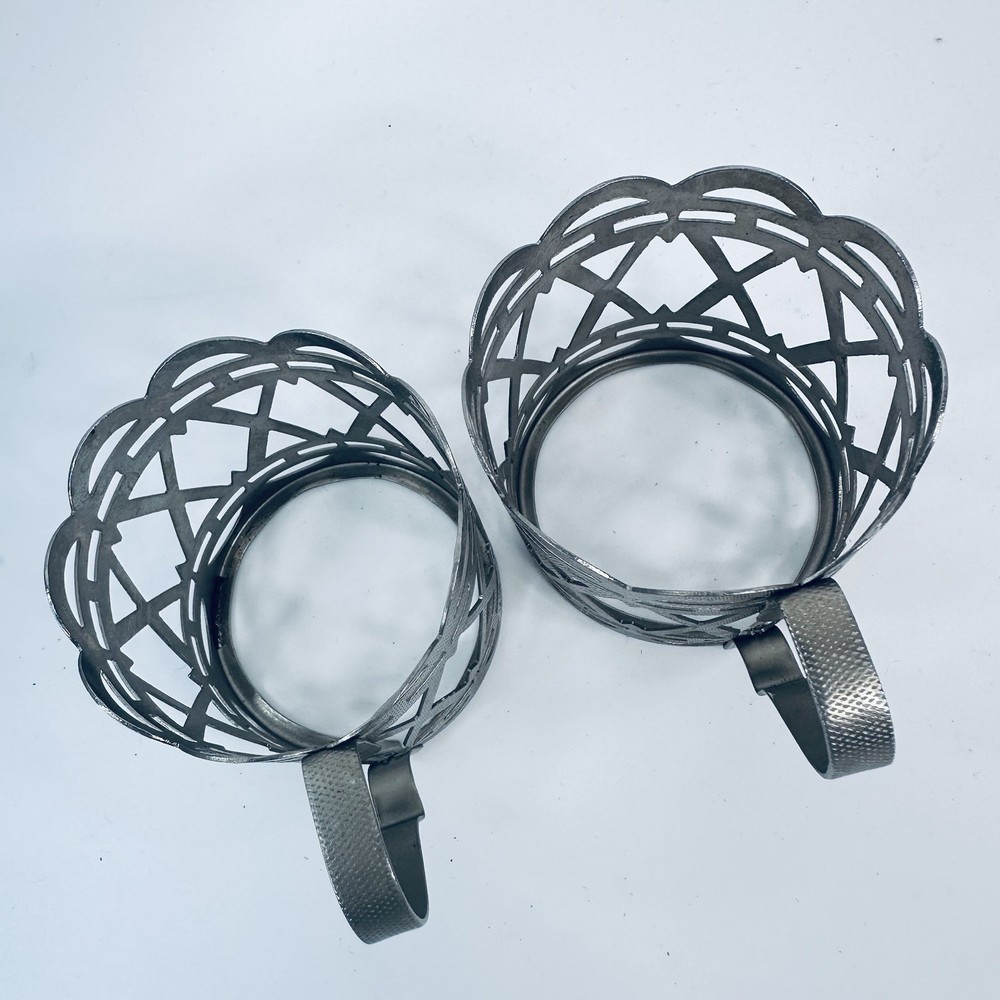 Vintage Pair Podstakannik Tea Glass Holders — Silver-Plated Openwork Cup Holders