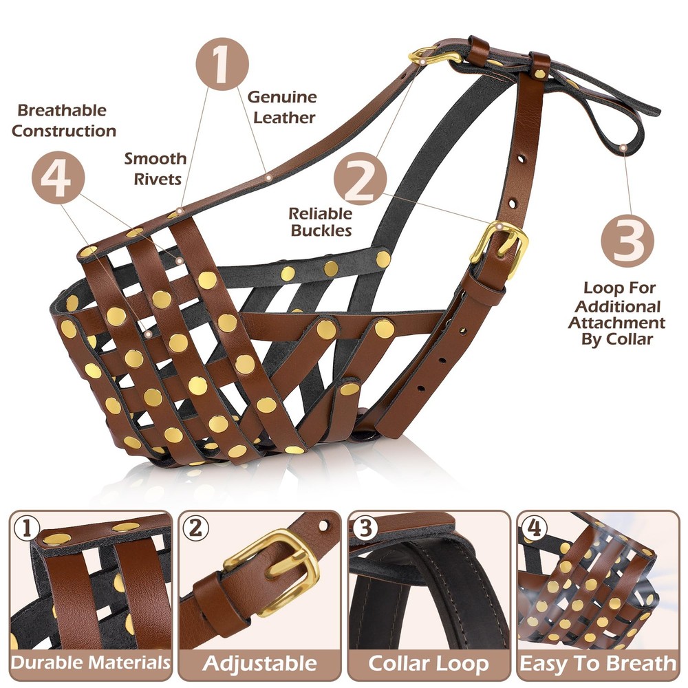 Labrador Dog Muzzle for Large Dogs - Leather Breathable Secure Basket Muzzle ...
