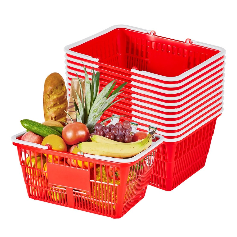 Shopping Baskets, 12 PCS, 21L Stackable PE Plastic Grocery Baskets with Handles,