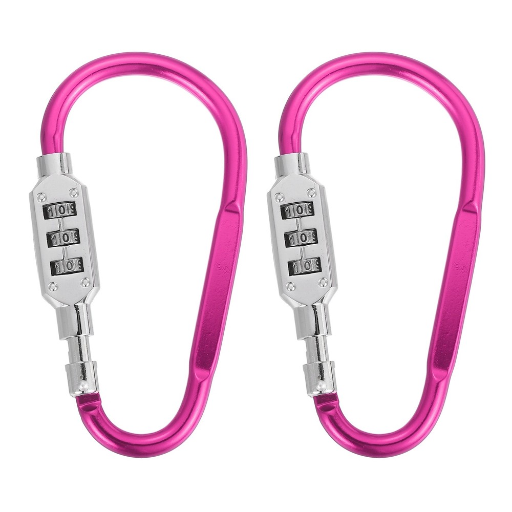 2 Pcs 4.8" x 2.4" D-Shaped 3-Digit Code Combination Lock D-Ring Clip, Pink