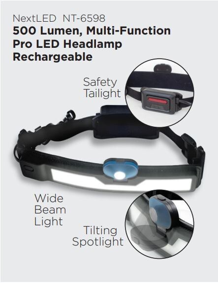 NextLED Multi-Function, Rechargeable Pro LED Headlamp, 3 Lights In 1, IP-54