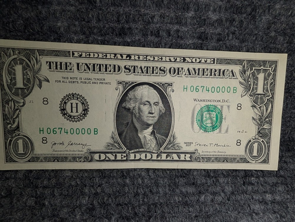 2017 $1 Federal Reserve Note Solid zero enders trailing zero US Bill H06740000B