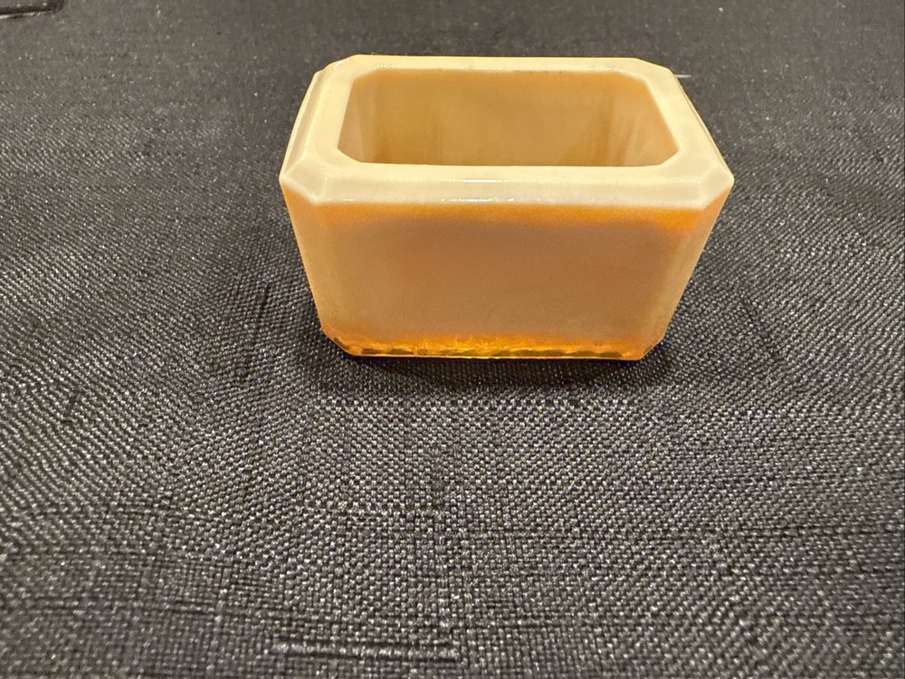 Vintage Rectangular Open Salt Dip Signed E.E. With Beveled Corner Golden Agate