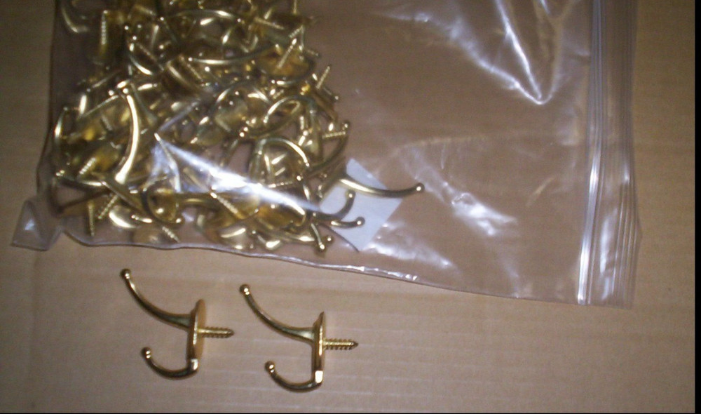 Double Utility Hooks Brass Plated 60 Pieces New