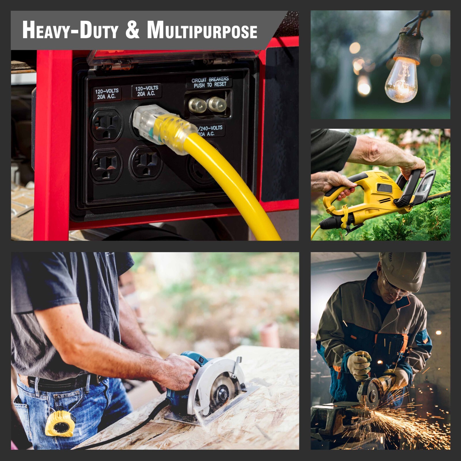 12 Gauge Heavy Duty Lighted Extension Cords SJTW Indoor / Outdoor 15-Amp Cord