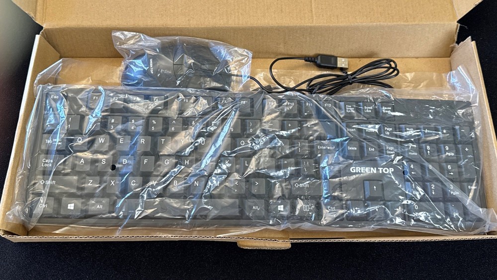 Green Top Full Keyboard & Mouse Combo Wired New Open Box