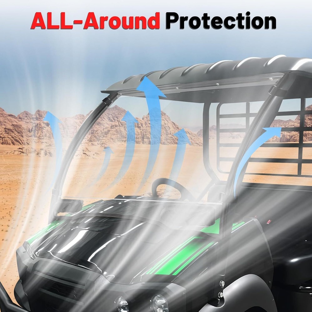 Full Mule Windshield Front Vented Windshield for 2017+ Kawasaki Mule SX SE XC
