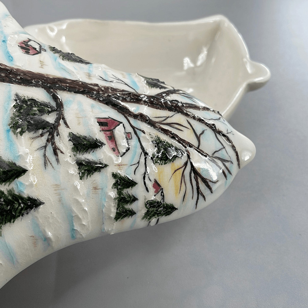 Vintage bell shaped winter scene covered dish