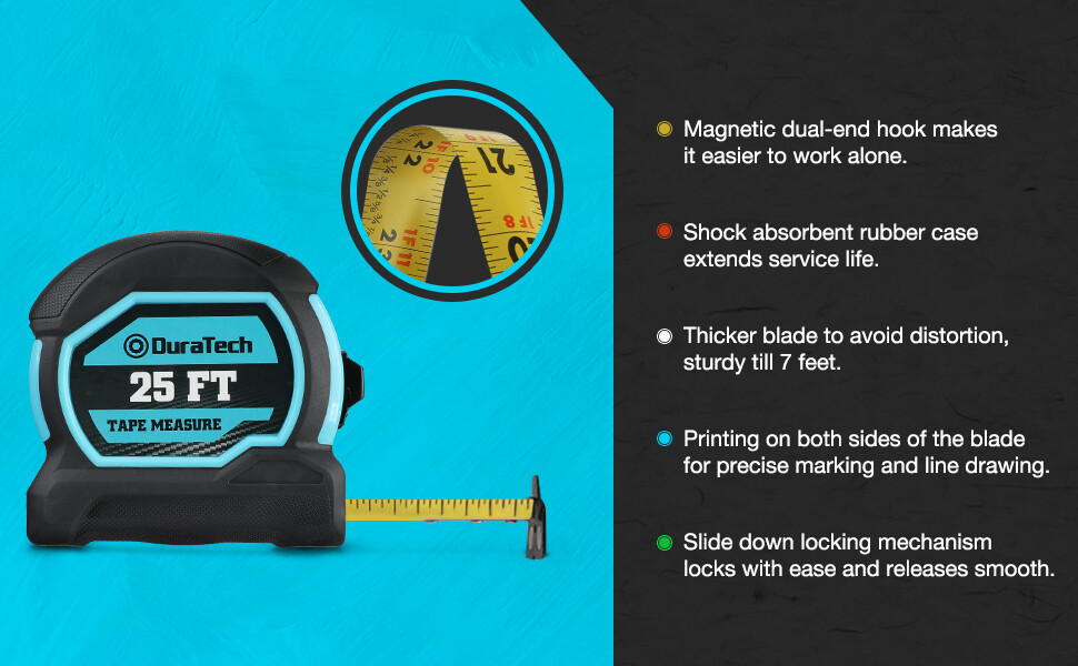 DURATECH 25FT Magnetic Tape Measure, Retractable Measuring Tape w/Fractions