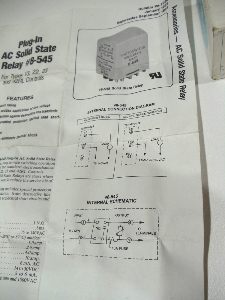 Electronics Corporation 8-545 Solid State Relay Photoswitch