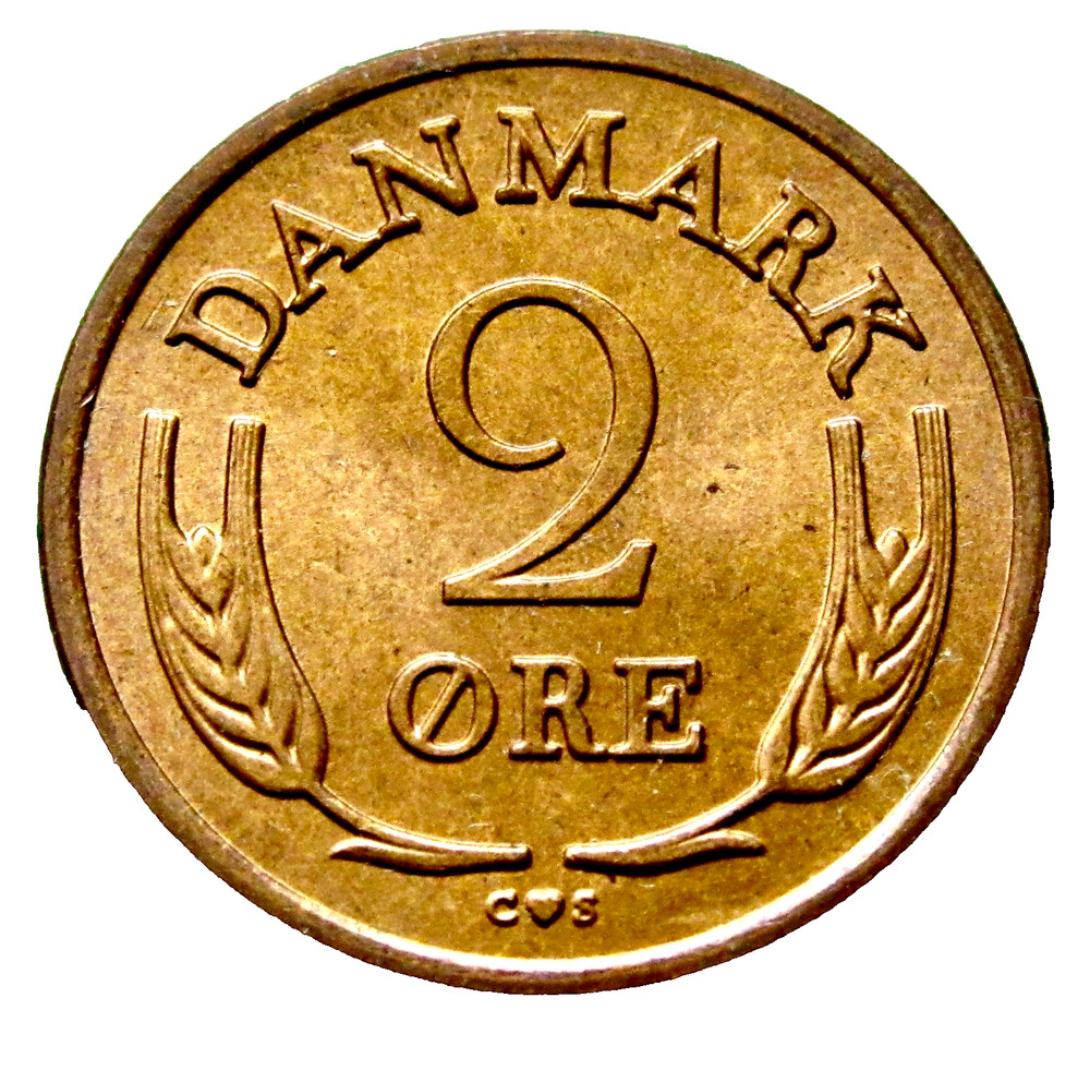 DENMARK Frederik IX 1962 2 ORE, Bronze UNC not released into circulation