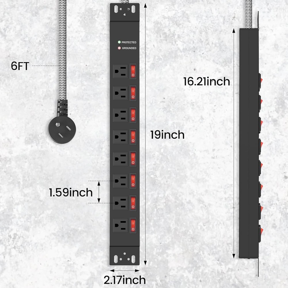 Rack Mount Power Strips,8 Outlet Strips Surge Protector with Individual Switc...