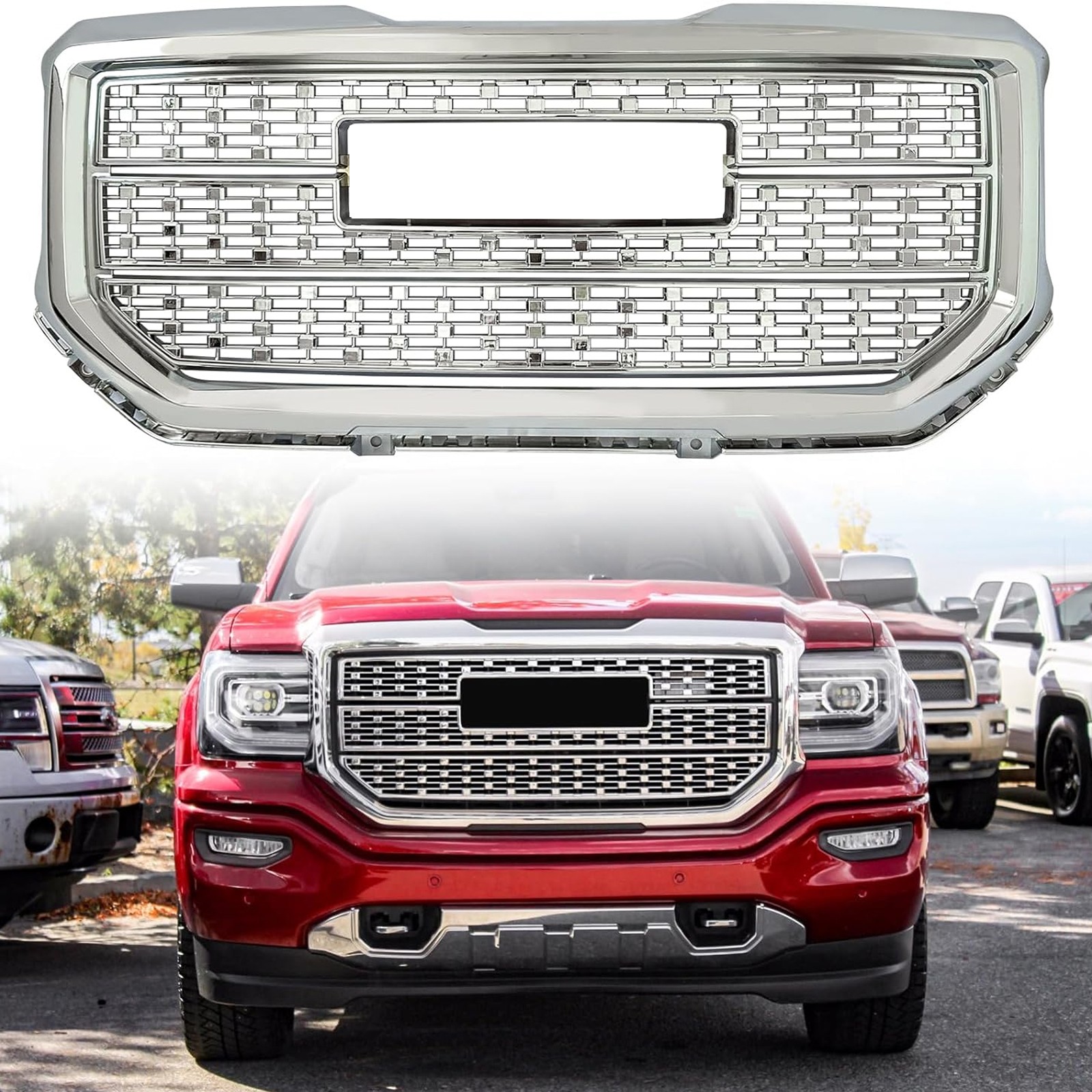 Chromed Grille For 2016-2018 GMC Sierra 1500 Base SLE Front Bumper Upper Grill