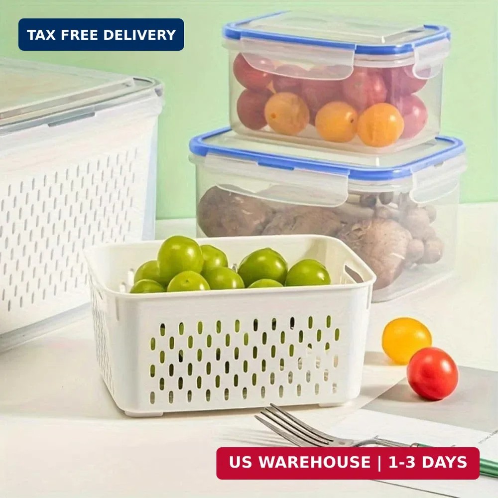 2 Pack Fruit Storage Containers for Fridge with Removable Colanders, Dishwasher