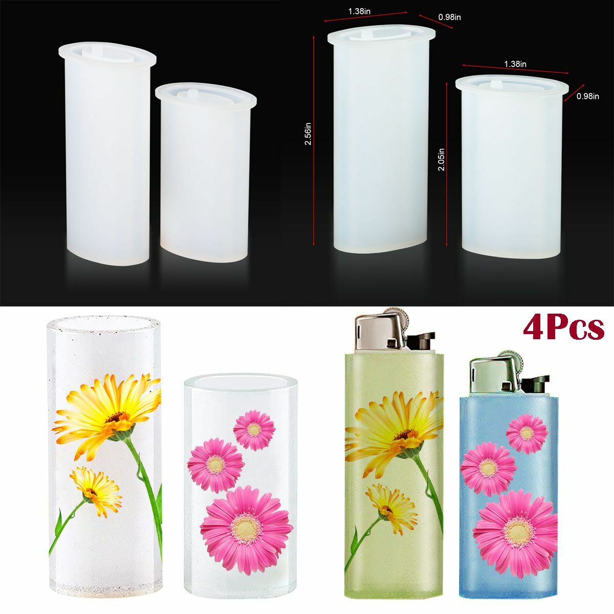 4pc Silicone Epoxy Resin Mold Lighter Cover Making Tool Mould Handmade DIY Craft