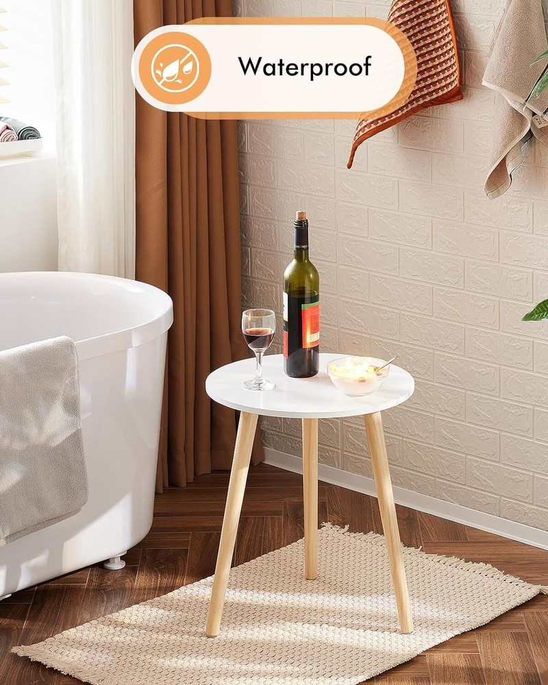 Sturdy Round Bedside Table with Stable Wooden Legs - Space-Saving Solution