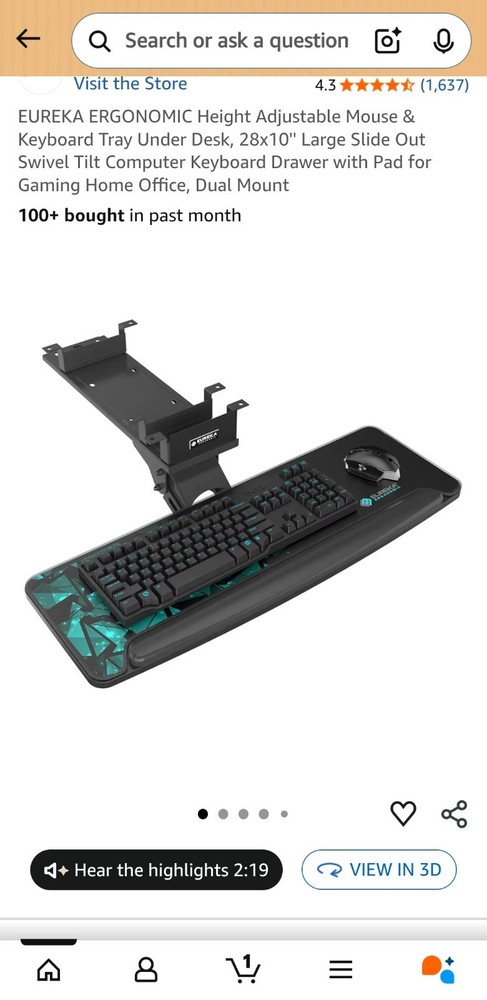 ERGONOMIC Height Adjustable Mouse & Keyboard Tray Under Desk, 28x10'' Large...