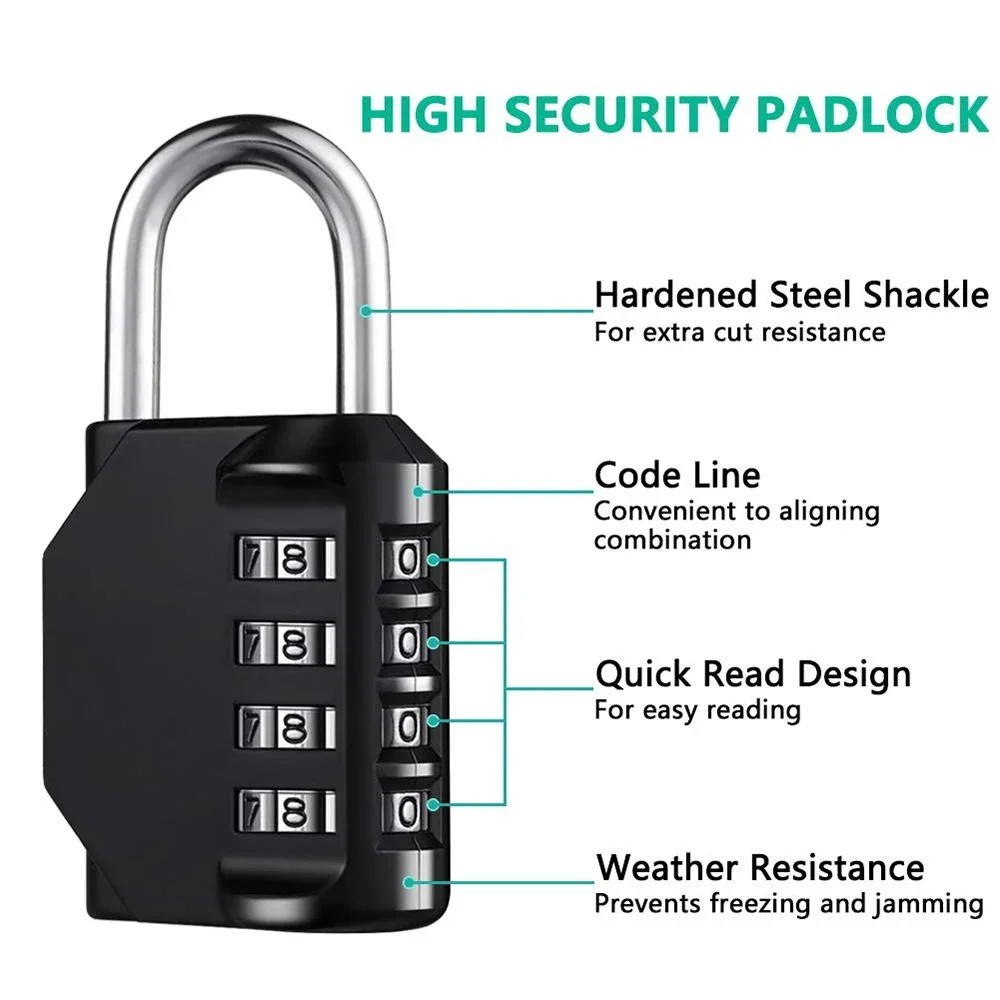 1pc Combination Lock Resettable 4 Digit Padlock with Combination Waterproof