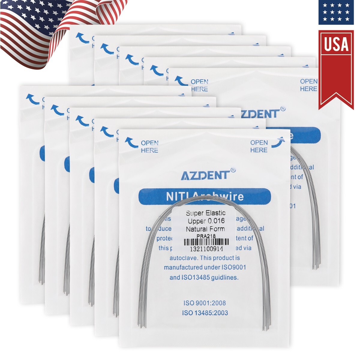 AZDENT Dental Ortho Brackets Metal Mini Roth.022/018 Hook 345/Arch Wire Nature