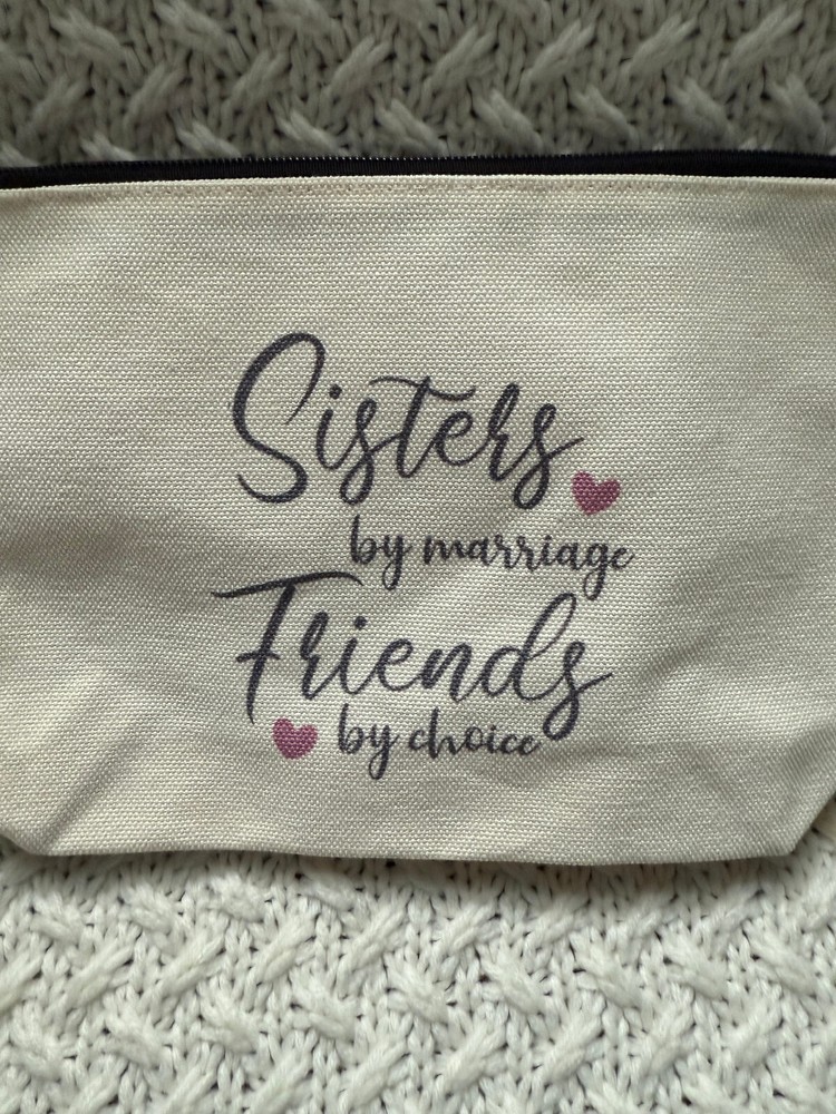 Sisters by Marriage Beige Canvas Makeup Bag