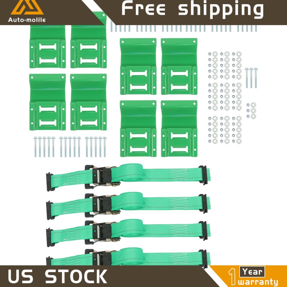 E Track Wheel Chock Tie Down System 8' Green Ratchet Straps Durable Secure Cargo