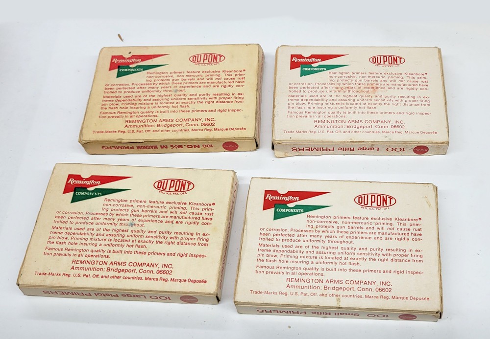 4ea. Vintage Remington Components Kleanbore Primers w/ Insert EMPTY Boxes