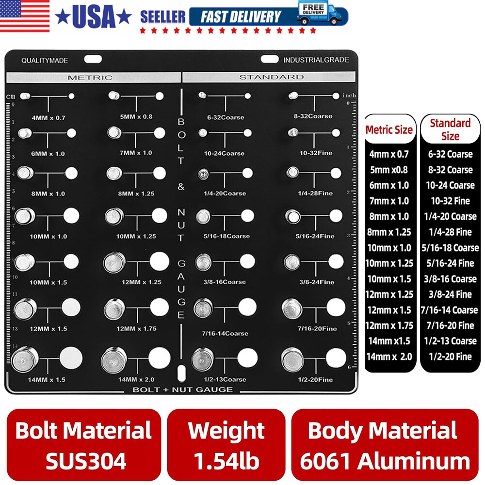 Nut and Bolt Thread Checker 28 Thread Identifier Gauge Inch and Metric Screw US