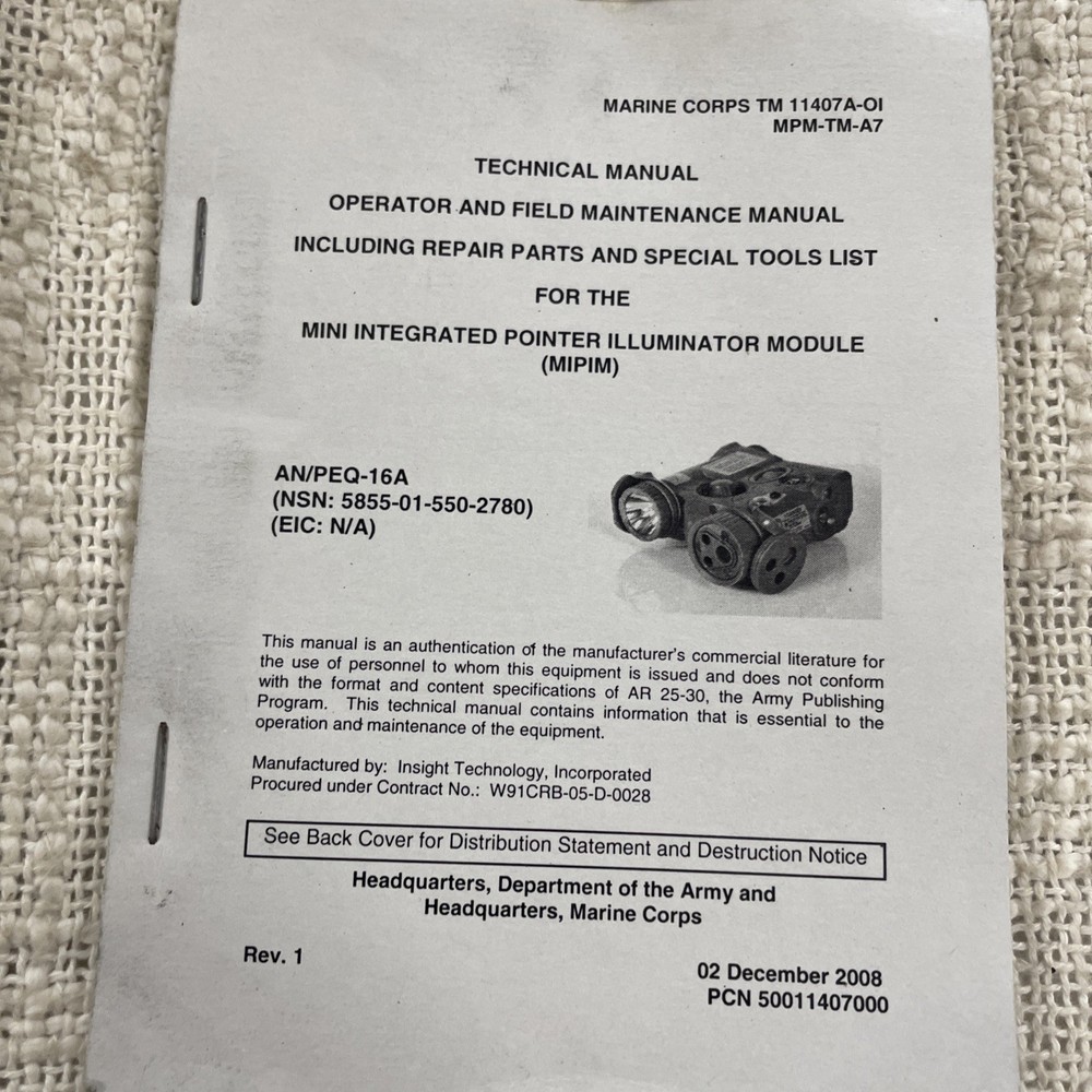 Mini Integrated Pointer Illuminator Module (MIPIM) AN/PEQ-16A Manual & Case ONLY