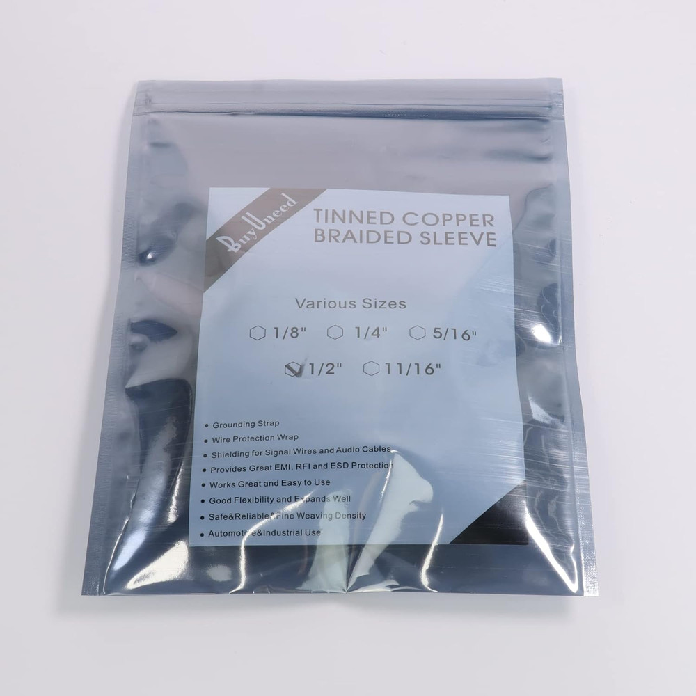 Wire Shielding Braid Ground Strap Tinned Copper Metal Cable Sleeve Mesh Elect...