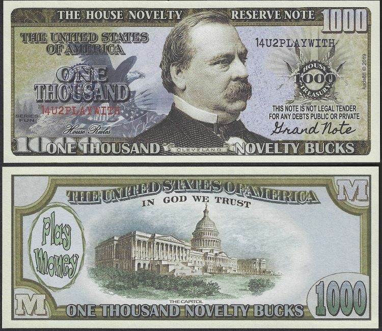 LOT OF 25 Bills - One Thousand Novelty Bucks, Play Money Dollar Novelty Note
