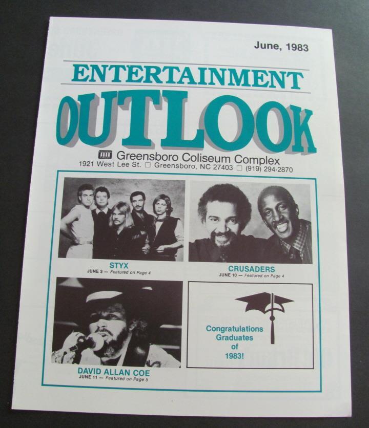 1982 STYX Concert David Allan Coe Greensboro NC Coliseum Advertising Brochure