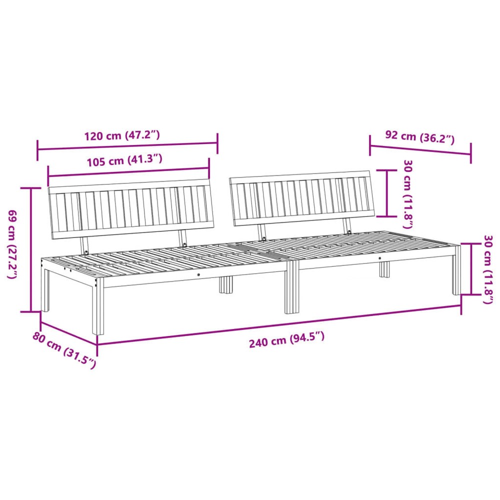 Patio Pallet Middle Sofas 2 pcs Solid Wood Acacia