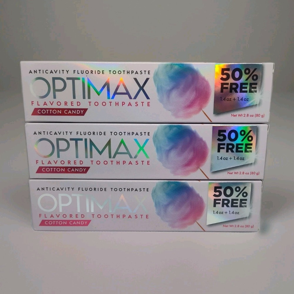 4x Optimax Anticavity Fluoride Toothpaste Cotton Candy Flavored 2.8oz