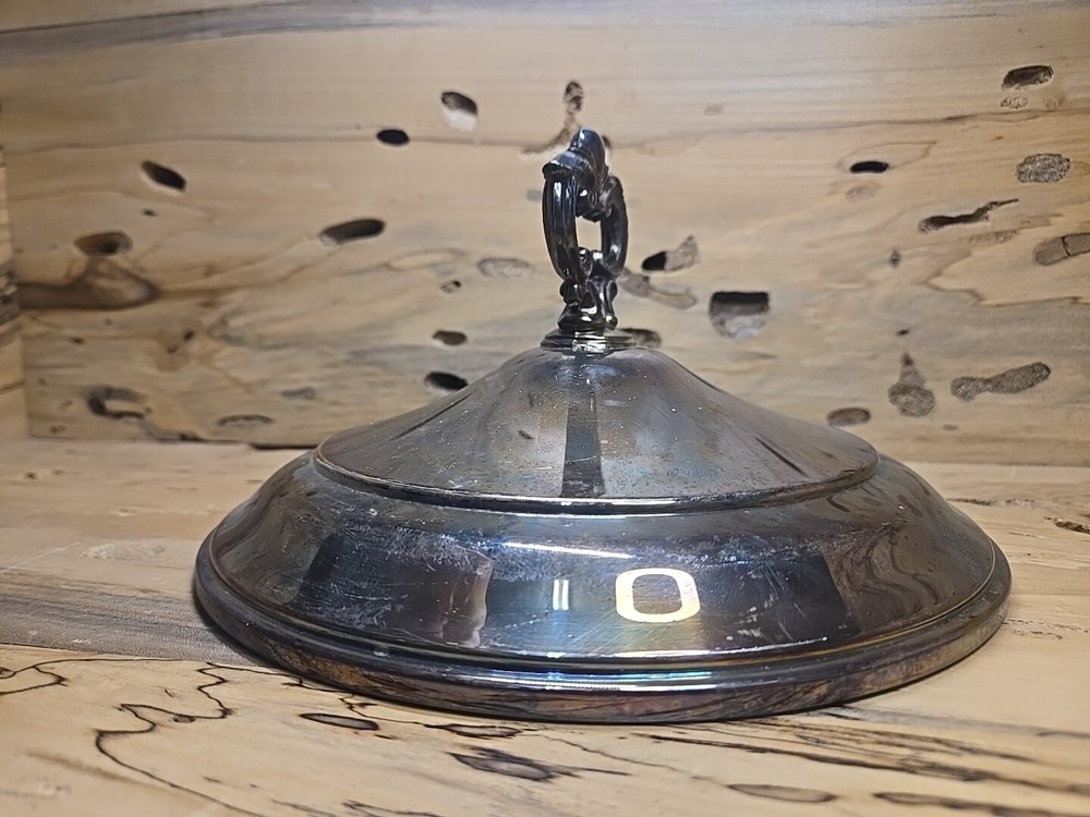 Polished Vintage Silver Plate 8.5in Lid with Ornate Handle D353