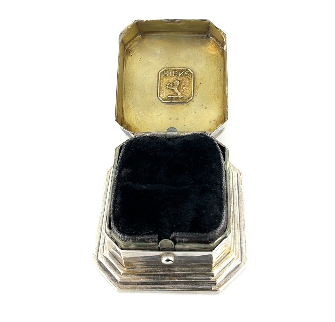 Vintage Birks Sterling Silver Presentation Ring Box With Black Velvet - Monogram