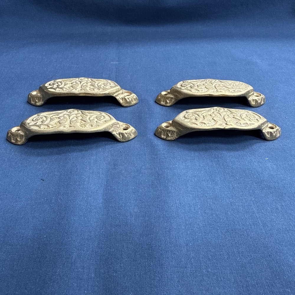 4 Victorian Style Brass Apothecary Bin Pulls Handles NOS