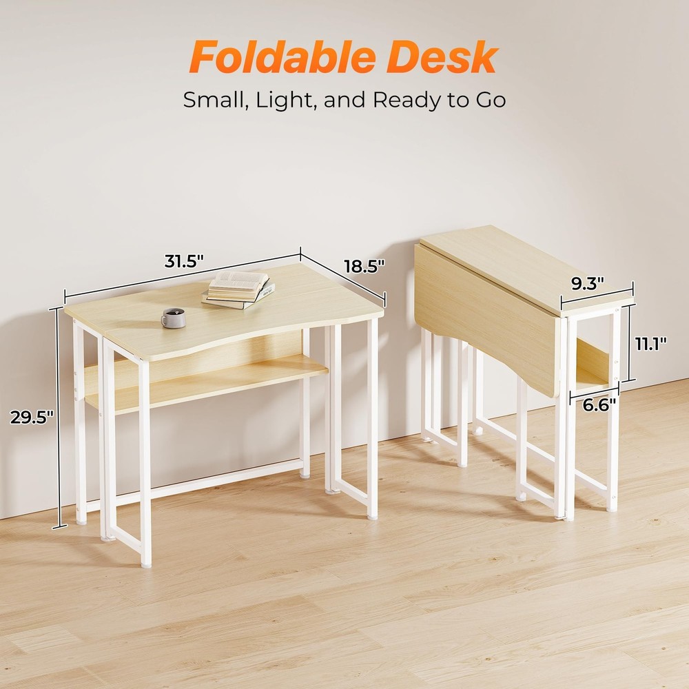 Huuger Folding Desk with Storage Shelf, 31.5 Inch Foldable Computer Table for...