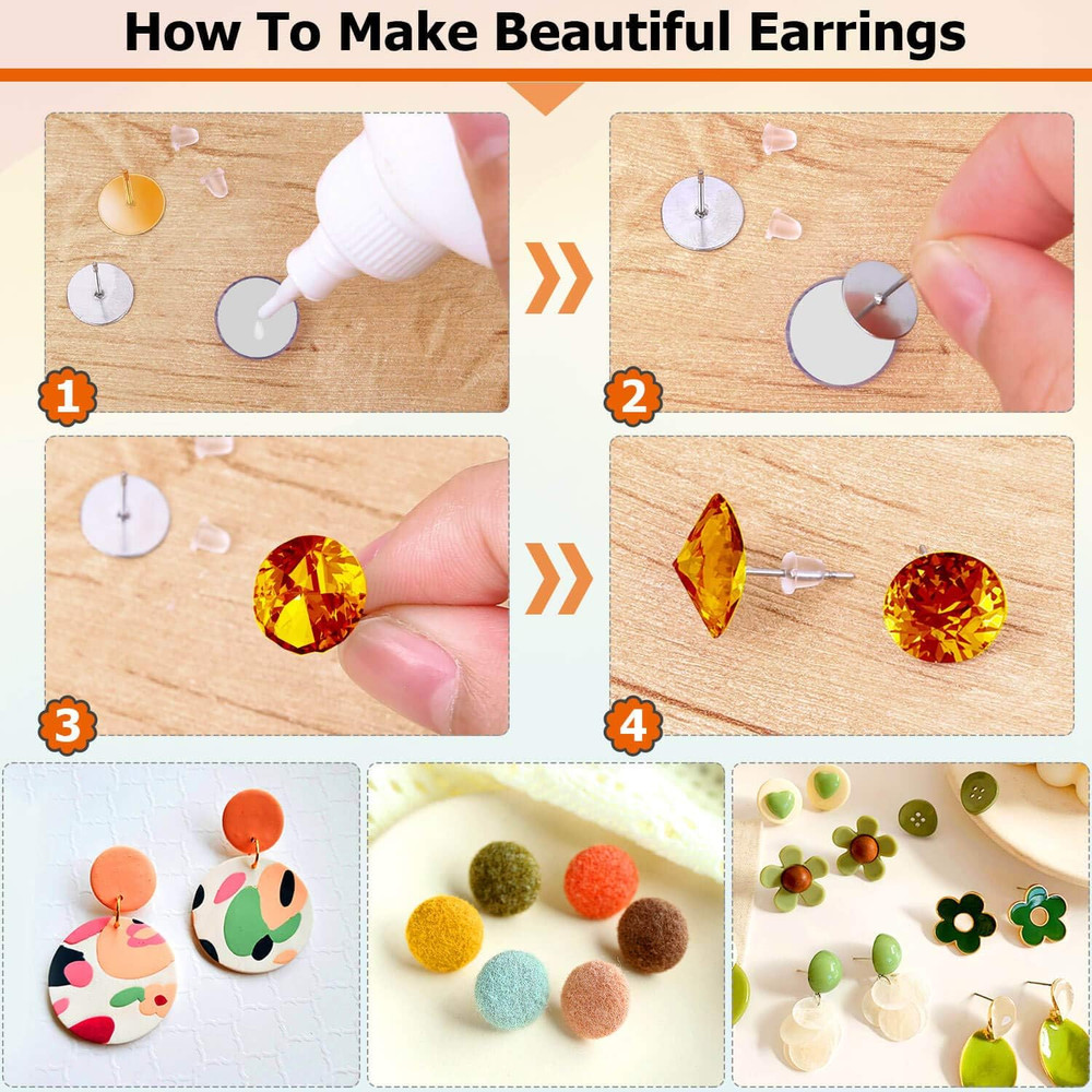 Hypoallergenic Earring Posts and Backs, 2000Pcs Stud Earrings Making Kit with E