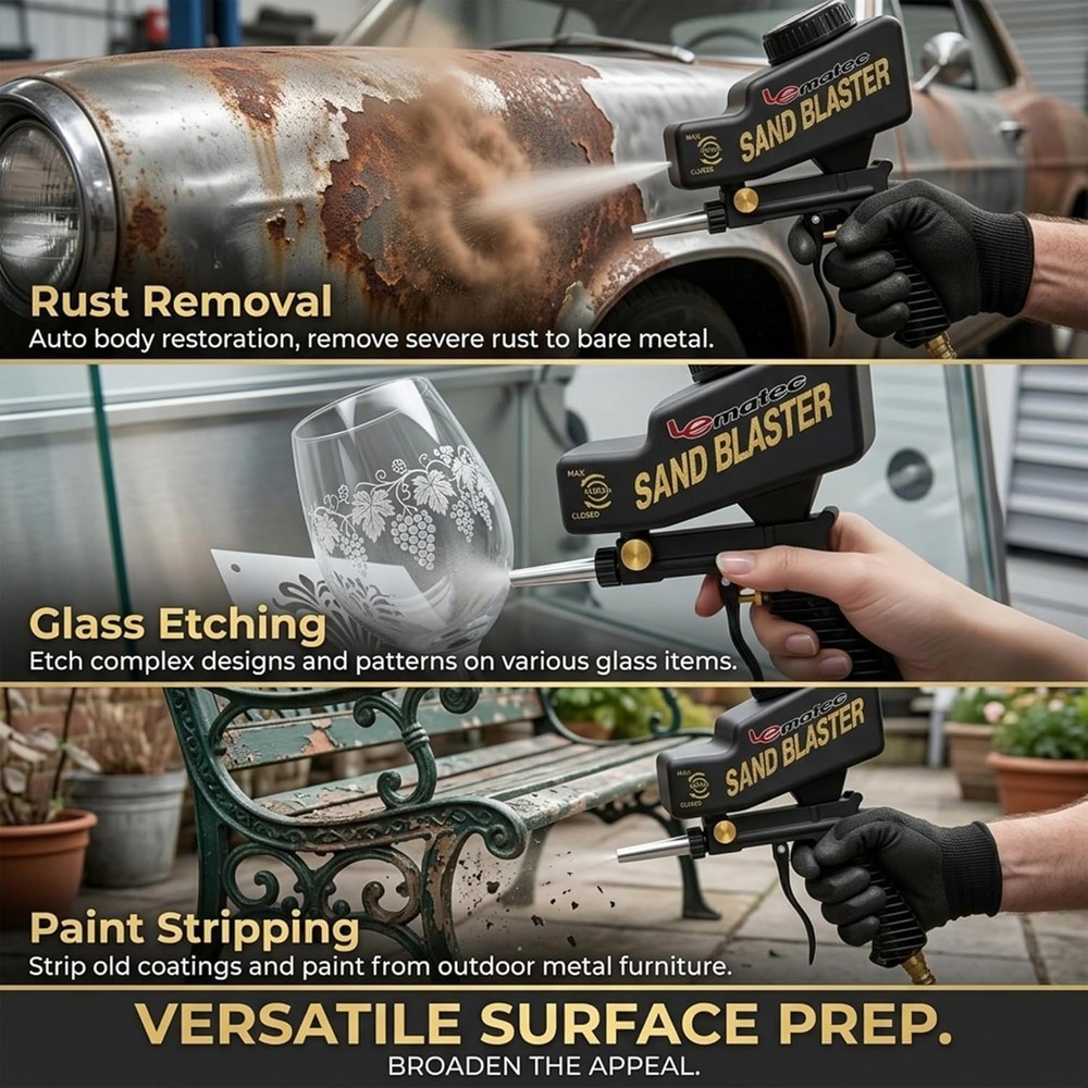 Efficient Air-Powered Sand Blaster Gun Kit - Precision Control & Durable Design